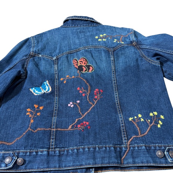 Gap Boho Embroidered Denim Jacket Size XL Floral Cottage Butterflies Indie Y2K - Picture 5 of 10